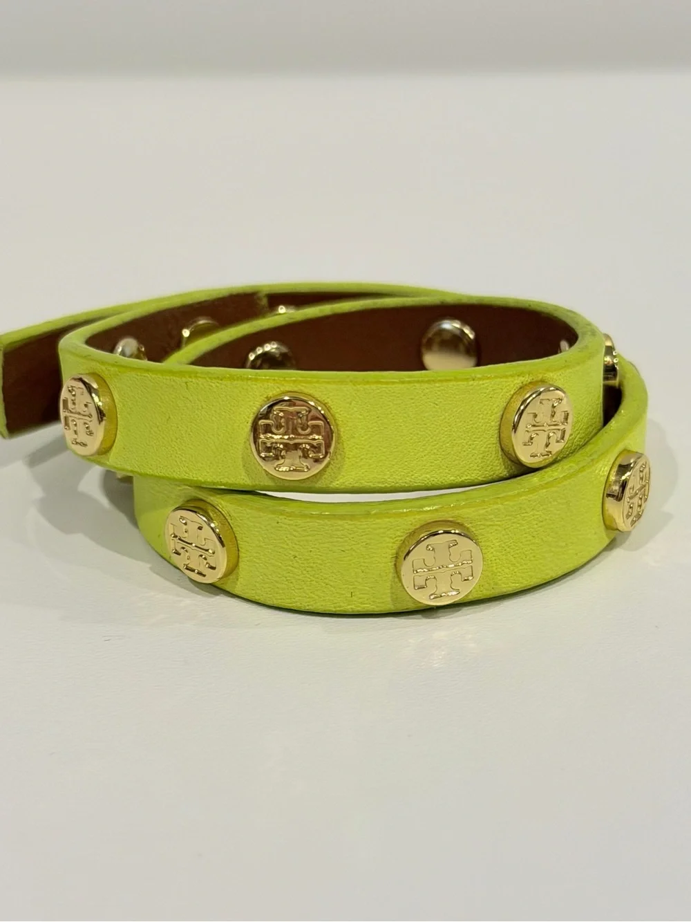 Tory Burch Neon Lime Double-Wrap Bracelet with Gold Medallions